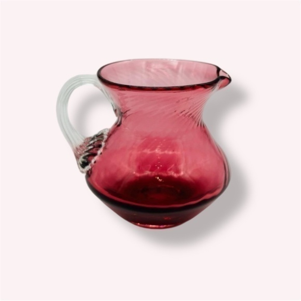 70s Vintage Pilgrim Cranberry Glass Creamer Mini Pitcher Hand Blown